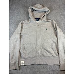 Vintage 90s Polo Ralph Lauren Zip Up Hoodie Mens XL Gray Green Chest Logo